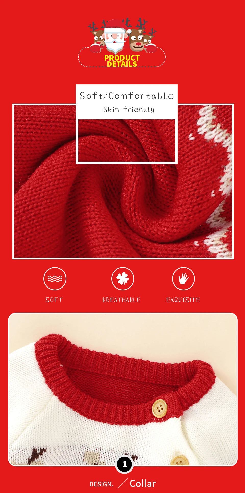 Red Christmas Knit Sweater for Newborns 0-18 Months