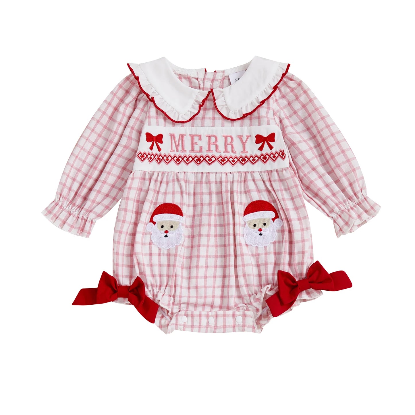 Christmas Baby Girl Bodysuit with Santa Embroidery and Collar
