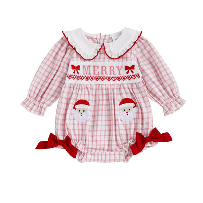 Christmas Baby Girl Bodysuit with Santa Embroidery and Collar