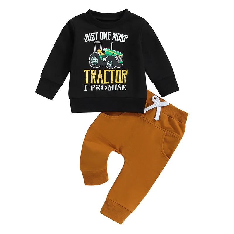 Toddler Boys Tractor Print Sweatshirt and Pants Outfit Set