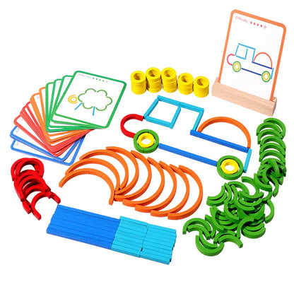 Wooden Sticks and Rings Puzzle for Early Childhood Learning