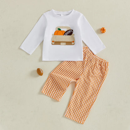 Pumpkin Embroidery Toddler Boy Halloween Sweatshirt & Pants Set