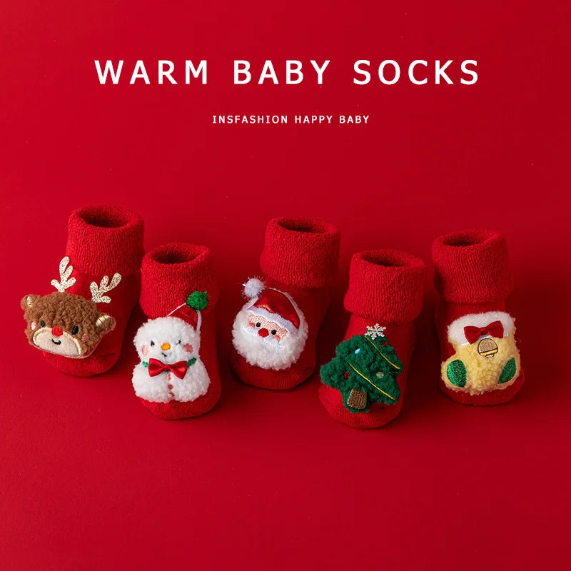 Cotton Baby Socks for Infants - Warm Christmas Slippers 0-3Y