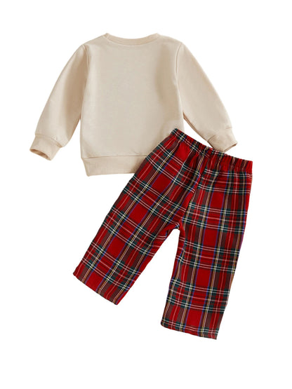 Infant Boys Christmas Sweatshirt & Plaid Pants Set 0-3Y