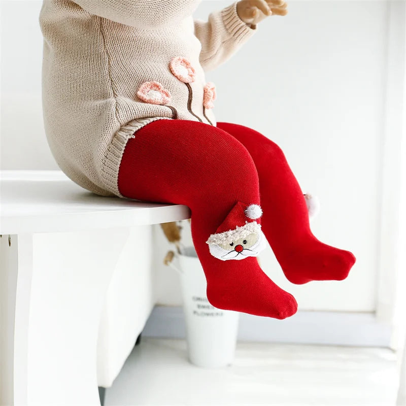 Red Cotton Christmas Tights for Infants and Toddlers