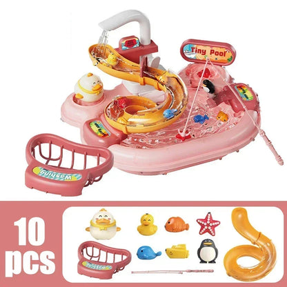 Kids Kitchen Dishwashing Basin & Fishing Pretend Play Set