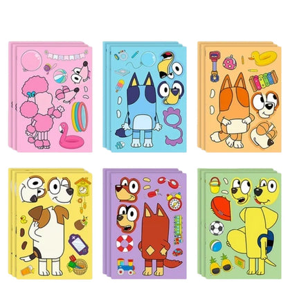 6/12/18 stk Bluey Anime tegneserie hundepuslespill-klistremerker Søte barn DIY-fargepuslespill Utdanningsklistremerker Morsomme leker for barn Gave