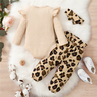 Newborn Baby Girl Outfit Set with Leopard Print Pants and Headband