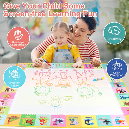Water Drawing Mat for Kids with Reusable Magic Pens