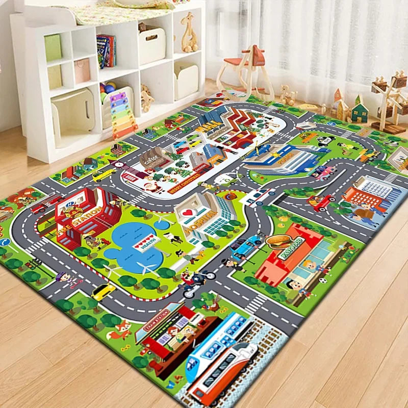 Non-Slip Baby Play Mat with Cartoon Road Design