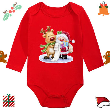 Santa Claus Elk Print Long Sleeve Baby Romper for Newborns