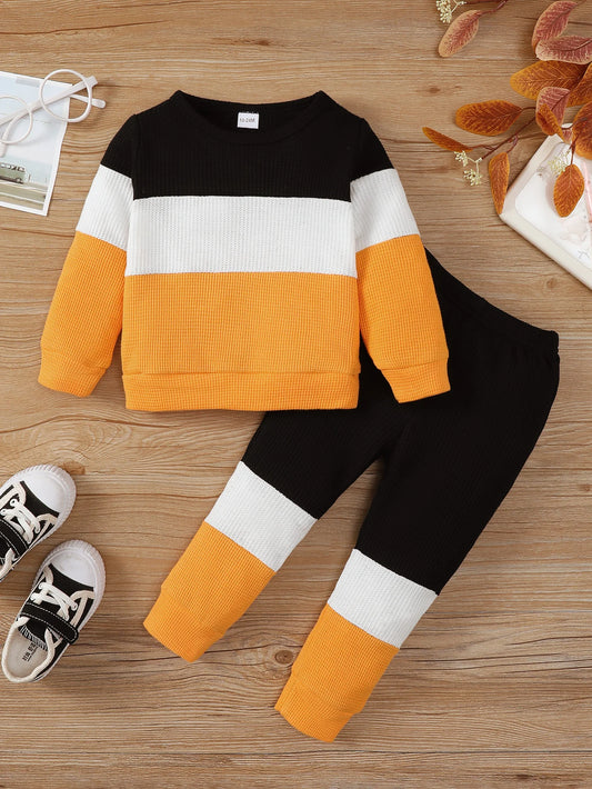 Color Block Long Sleeve Top and Pants Set for Boys 1-6 Years
