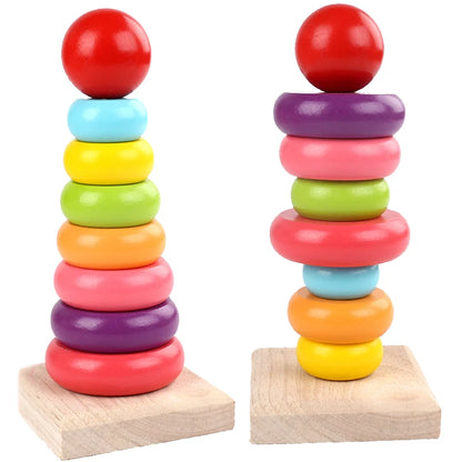 Colorful Wooden Rainbow Stacking Toy for Kids' Learning