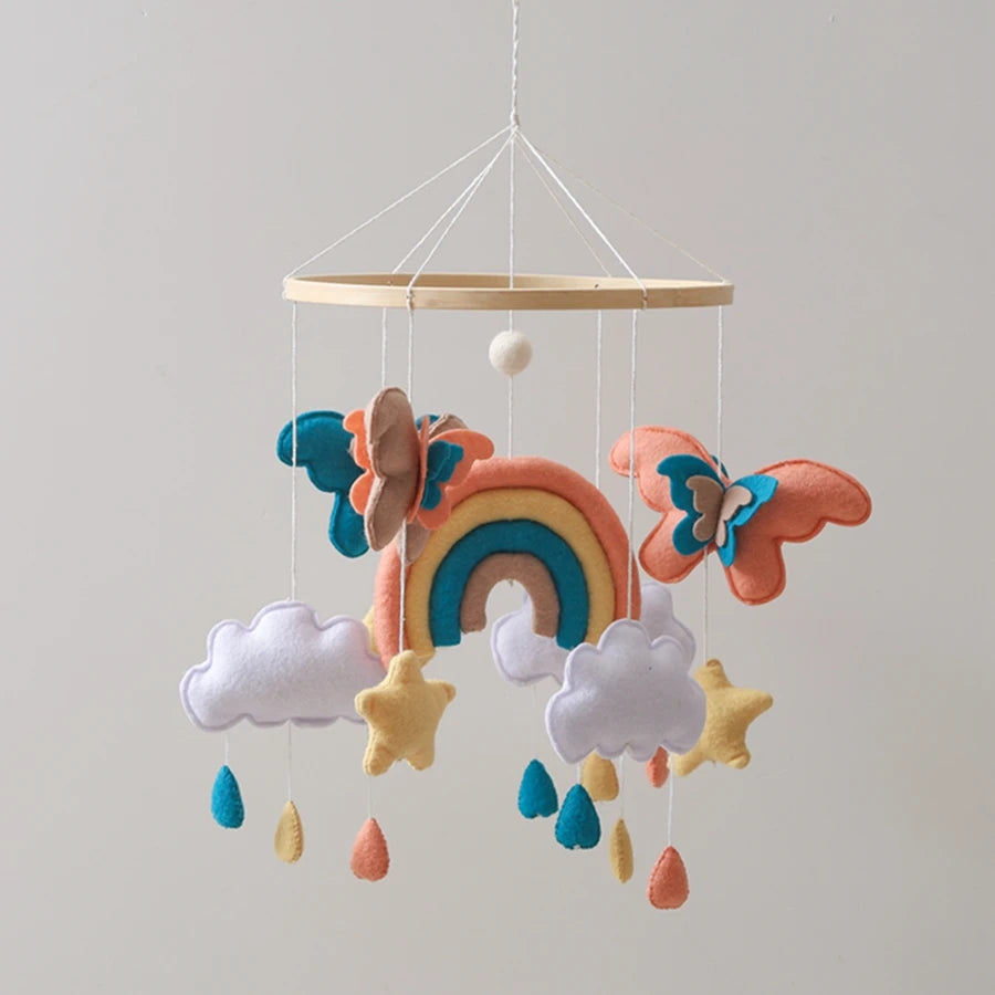 Wooden Baby Crib Mobile with Soft Felt Animal Toys