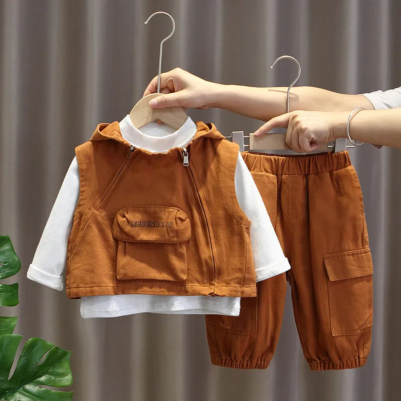 Kids Casual Autumn Outfit Set for Baby Boys - Vest, T-Shirt, Pants