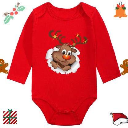 Santa Claus Elk Print Long Sleeve Baby Romper for Newborns