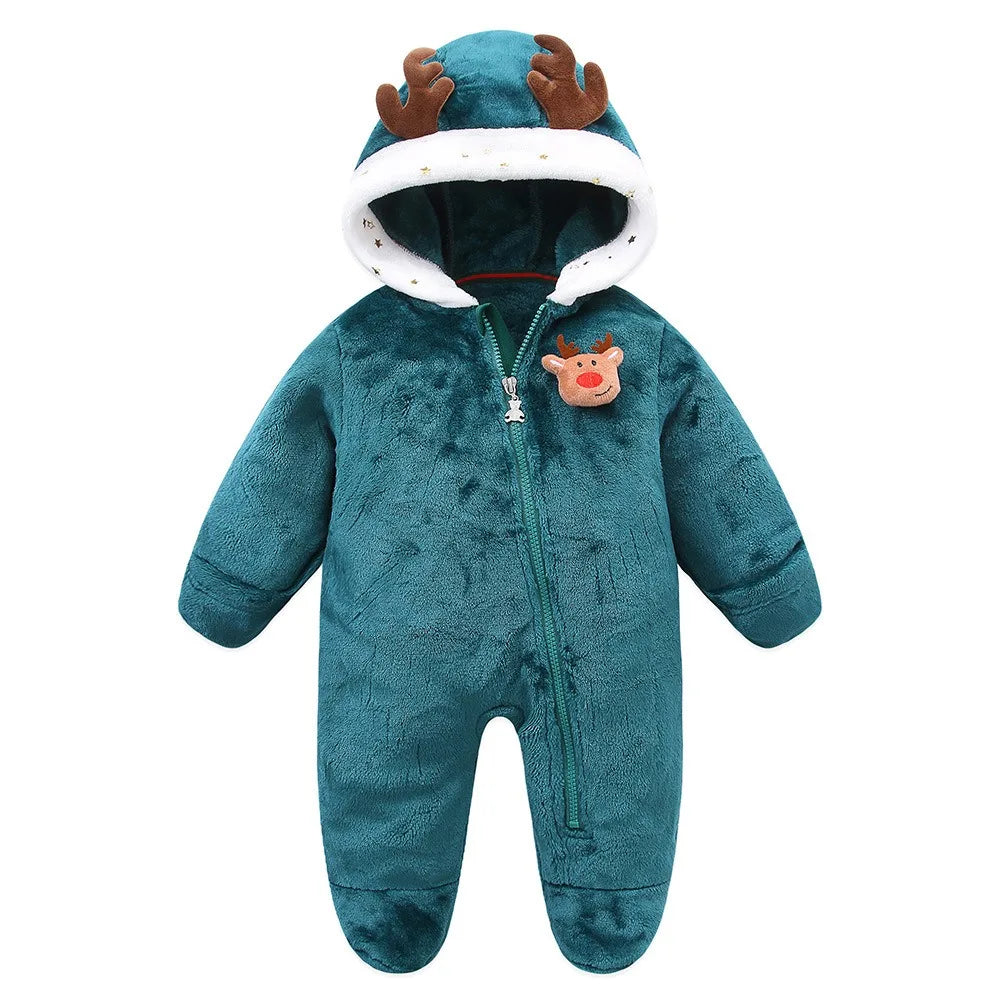 Newborn Fleece Christmas Elk Jumpsuit for Infants