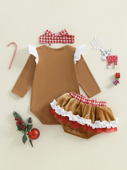 Newborn Baby Girl Gingerbread Christmas Romper & Headband Set