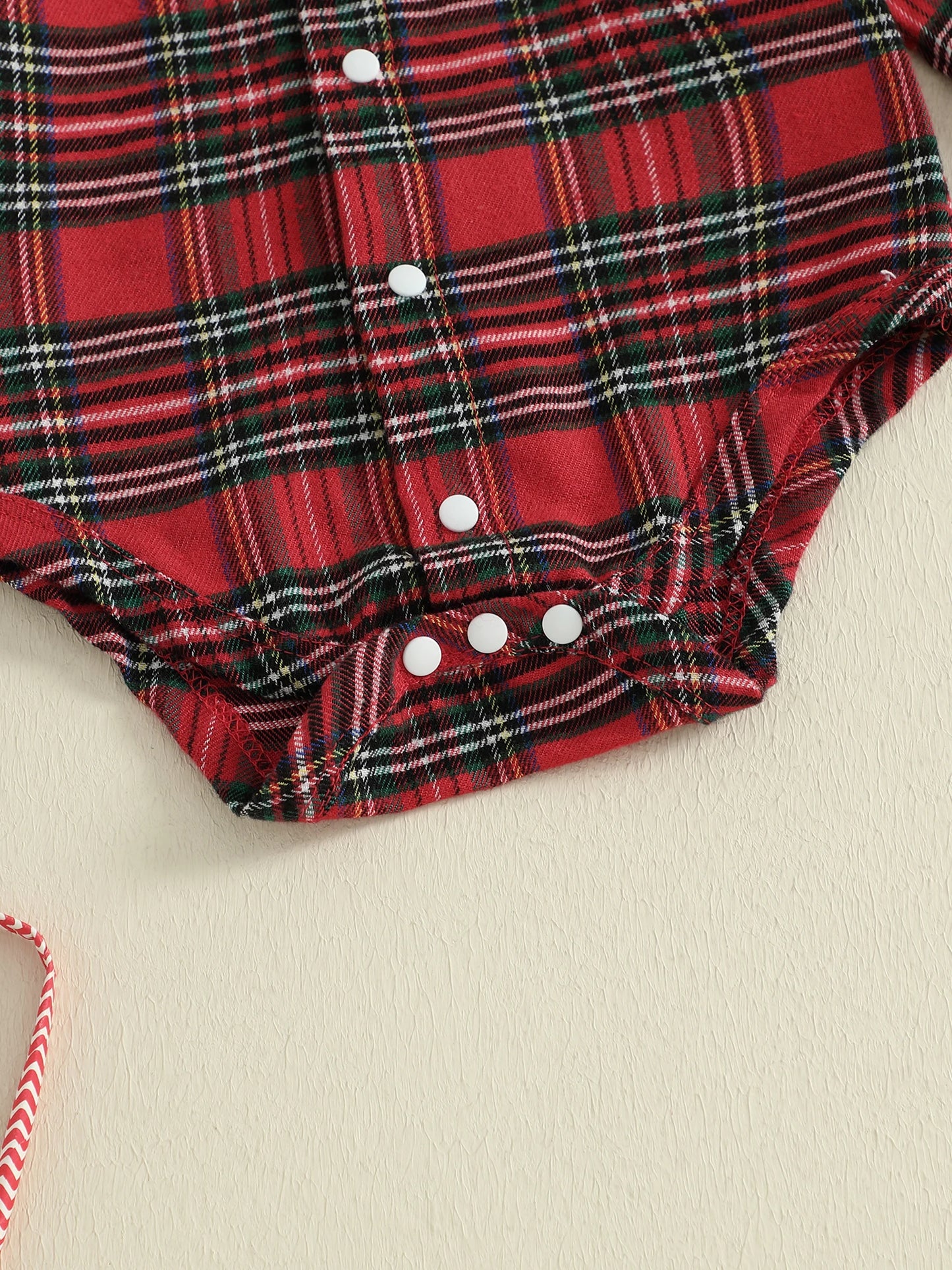 Baby Boys Christmas Plaid Romper with Gingerbread Embroidery