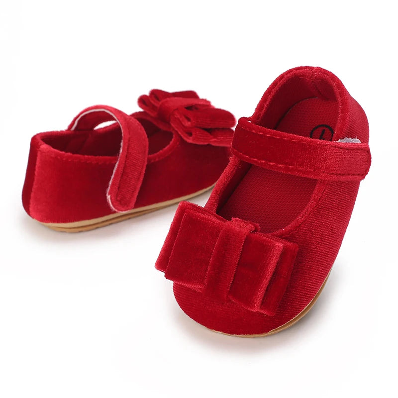 Red Baby Girl Bow Soft Sole Anti-Slip Walking Shoes