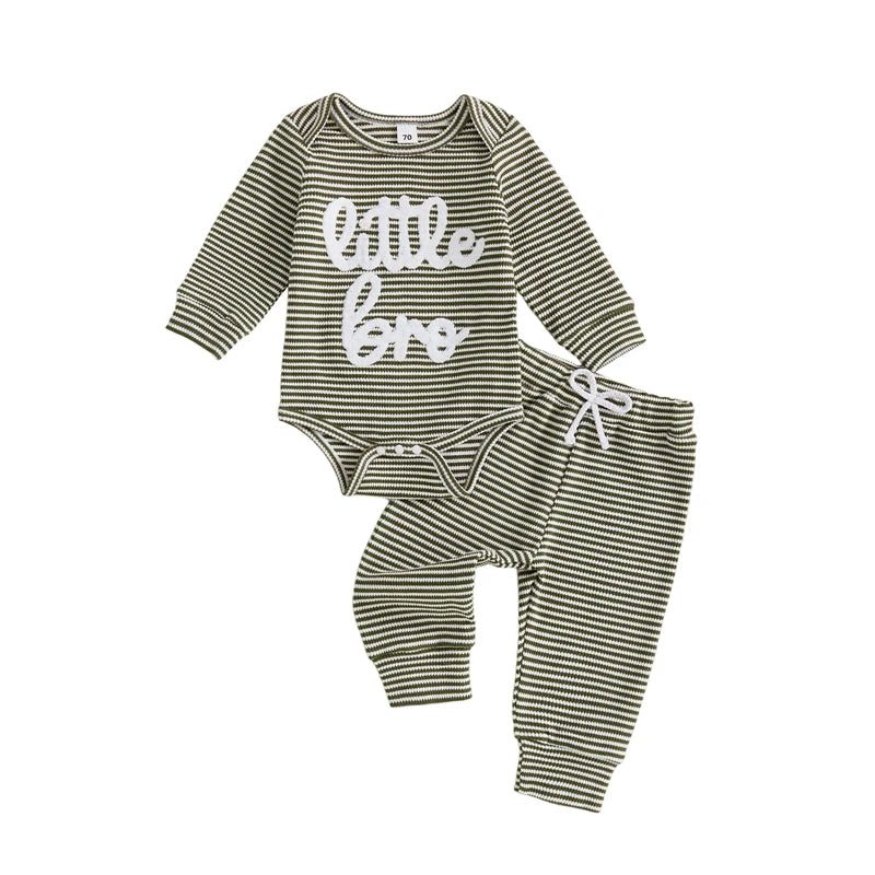 Newborn Baby Boy Striped Romper and Pants Outfit Set