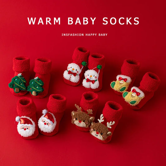Cotton Baby Socks for Infants - Warm Christmas Slippers 0-3Y