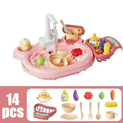 Kids Kitchen Dishwashing Basin & Fishing Pretend Play Set