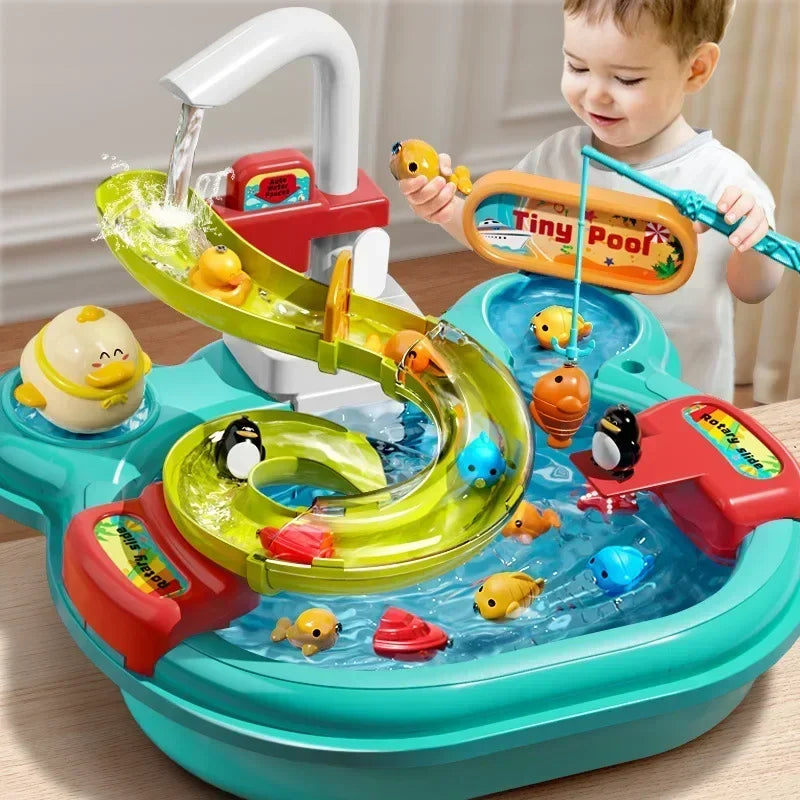 Kids Kitchen Dishwashing Basin & Fishing Pretend Play Set