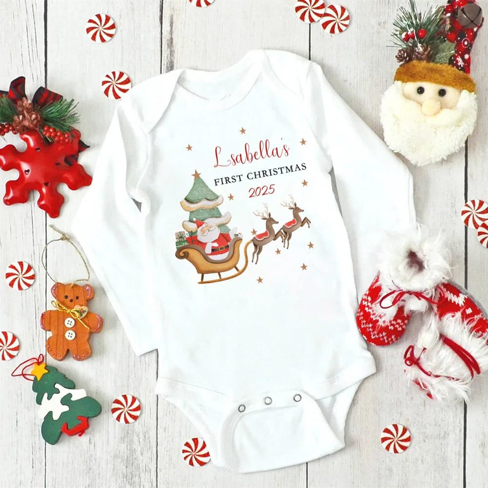 Personalized Baby's First Christmas Long Sleeve Romper
