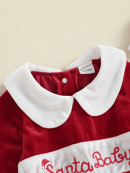 Baby Girl Christmas Velvet Dress with Santa Hat Set