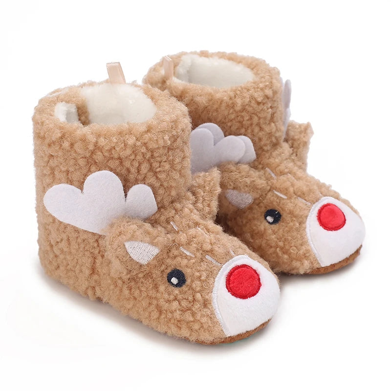 Santa Design Baby Booties with Anti-Slip Soles for Winter