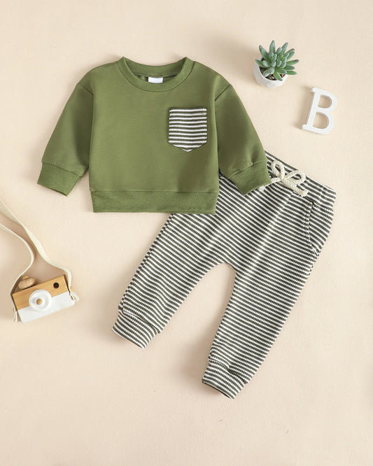 Baby Boys Soft Hoodie and Pants Set for Autumn Winter