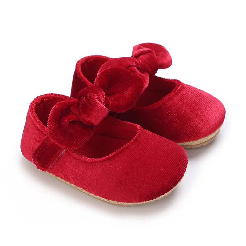 Red Baby Girl Bow Soft Sole Anti-Slip Walking Shoes