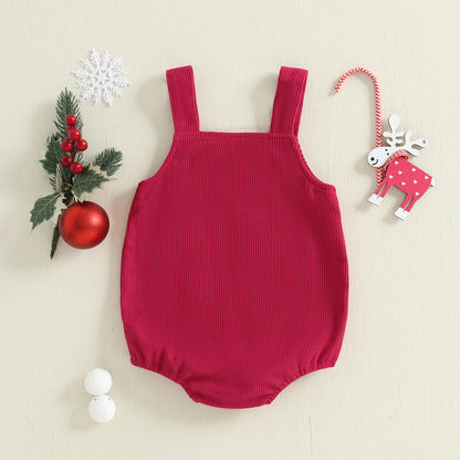 Christmas Corduroy Suspender Romper for Newborns 0-18M