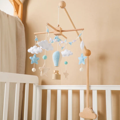 Wooden Hot Air Balloon Baby Crib Mobile and Rattle Toy