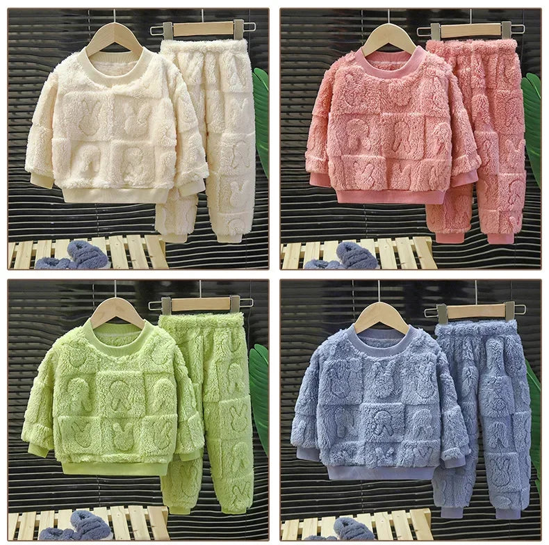 Cozy Plush Pajama Set for Kids 1-10 Years Warm Sleepwear