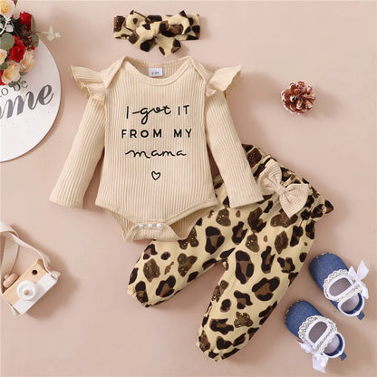 Newborn Baby Girl Outfit Set with Leopard Print Pants and Headband