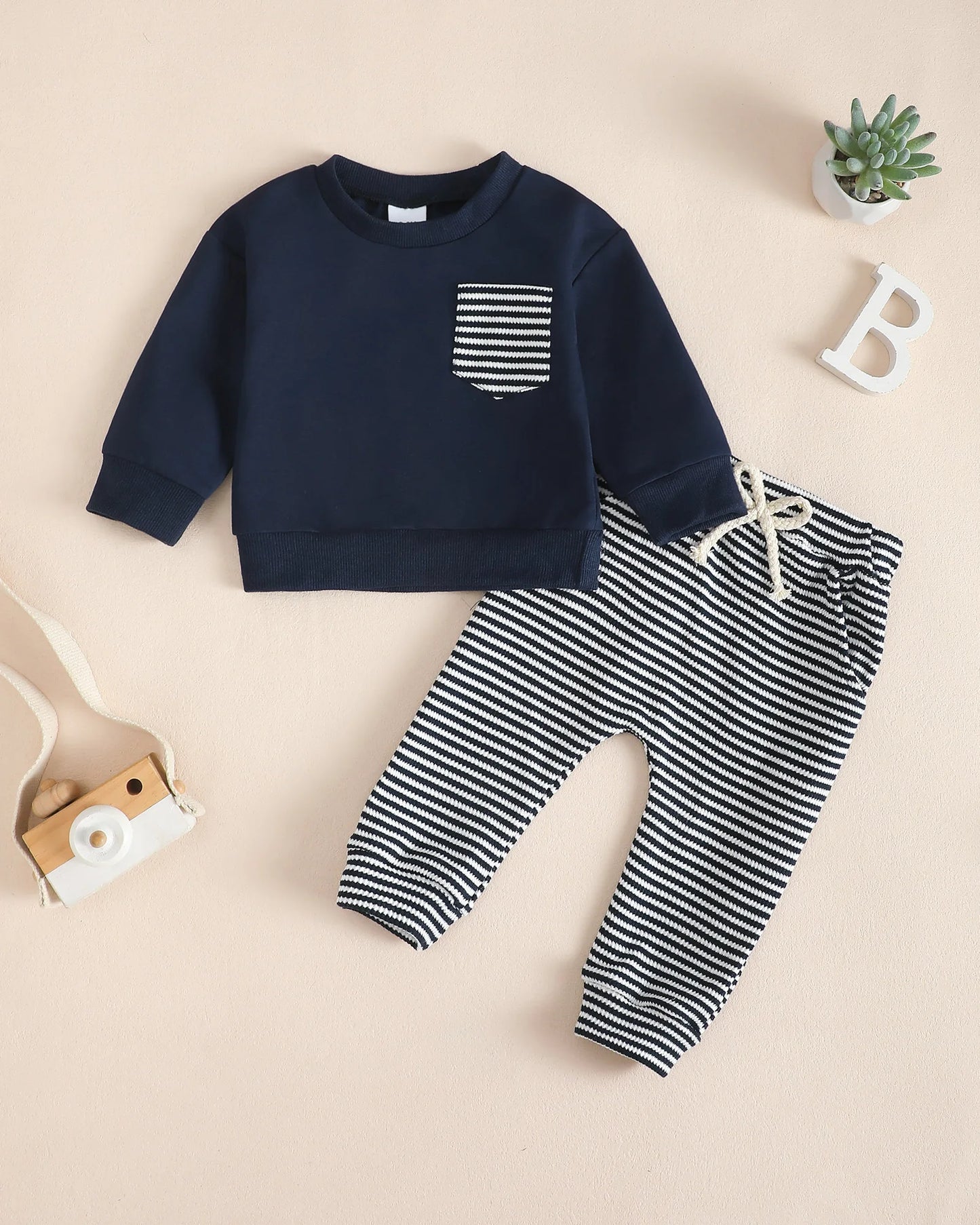 Baby Boys Soft Hoodie and Pants Set for Autumn Winter