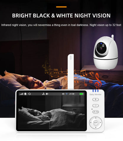 5-Inch PTZ Video Baby Monitor with Camera and Temperature Sensor