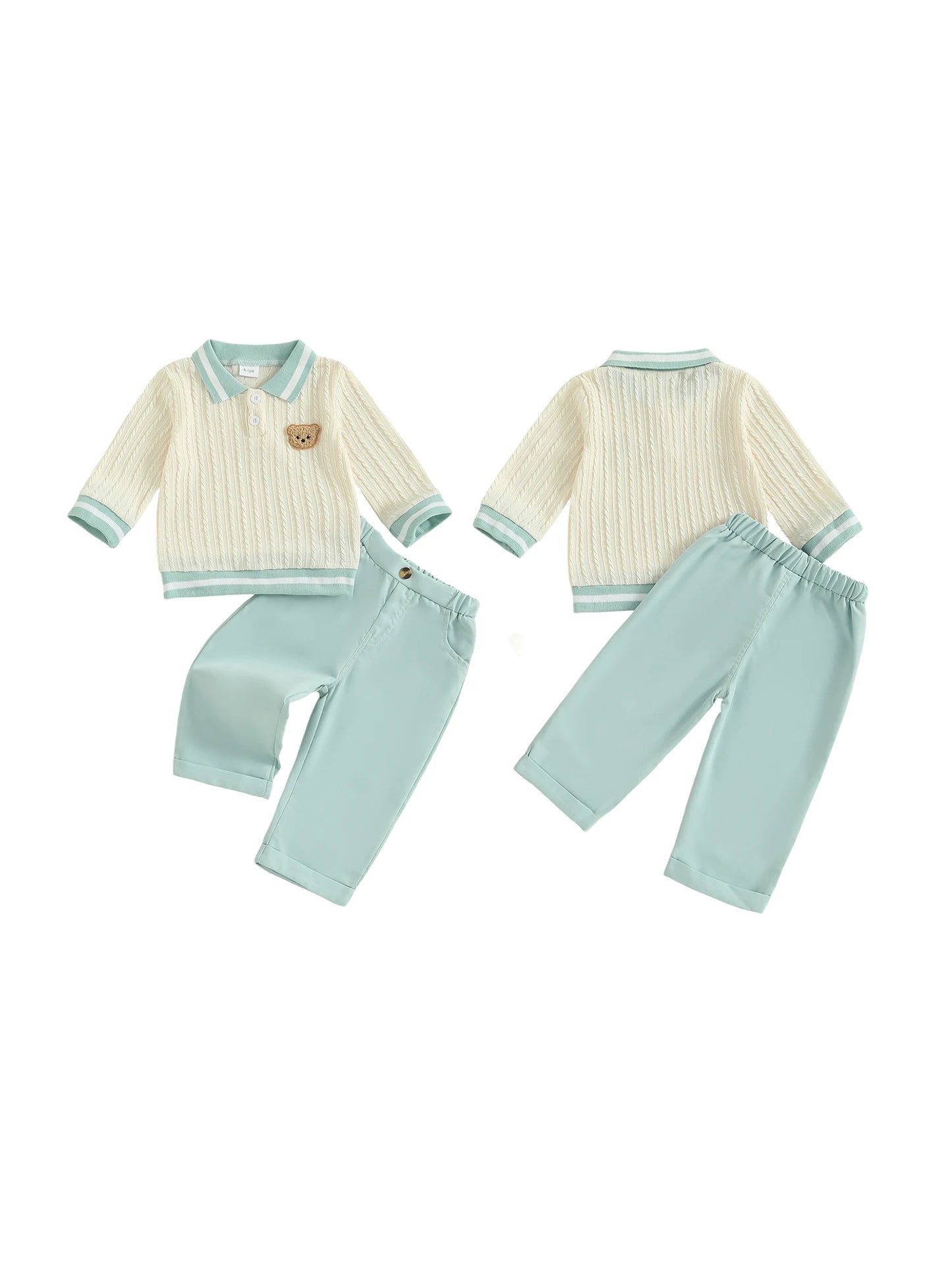 Baby Boy's Bear Embroidered Sweatshirt and Pants Set