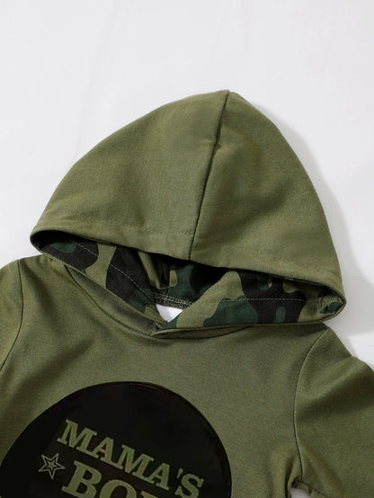 Baby Boy Hoodie and Camouflage Pants Set for Spring and Autumn