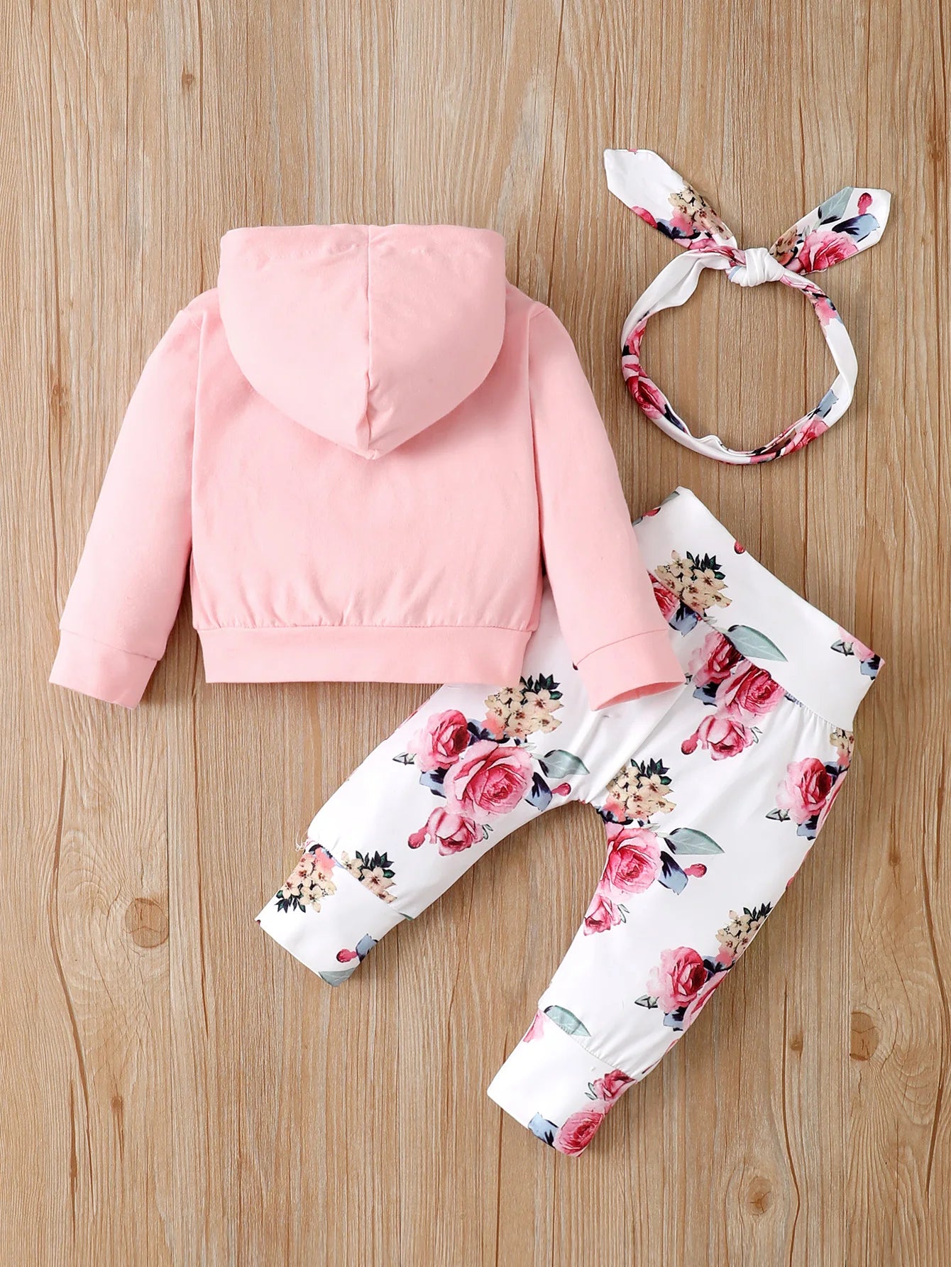 3PCS Baby Girl Floral Hooded Set with Headband 0-18 Months