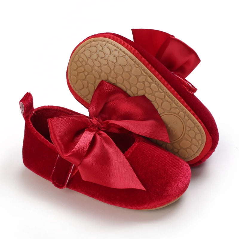 Red Baby Girl Bow Soft Sole Anti-Slip Walking Shoes