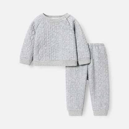 Baby Boy Cable Knit Sweatshirt & Pants Set - Soft & Cozy