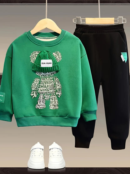 Boys' Two-Piece Sweatshirt and Pants Set for Fall and Spring