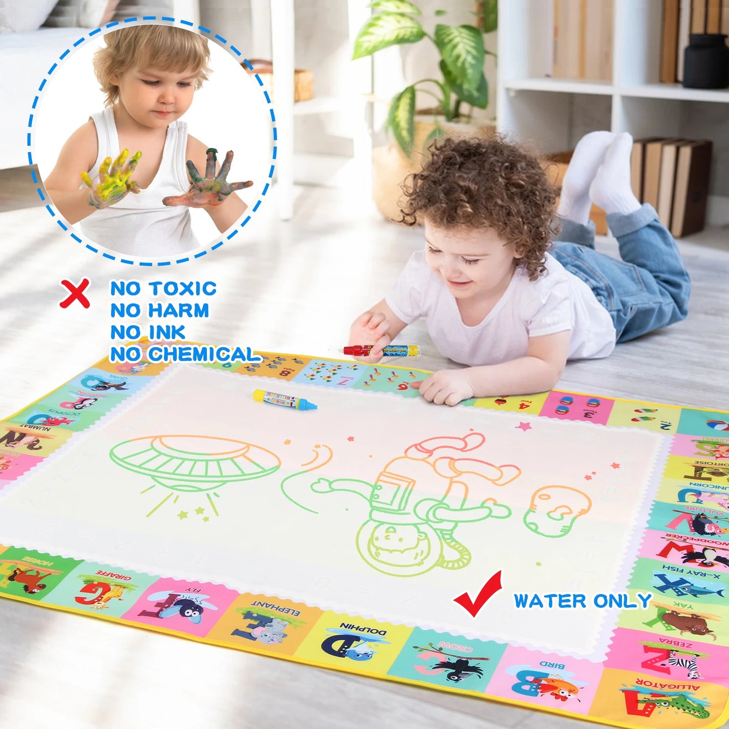 Water Drawing Mat for Kids with Reusable Magic Pens