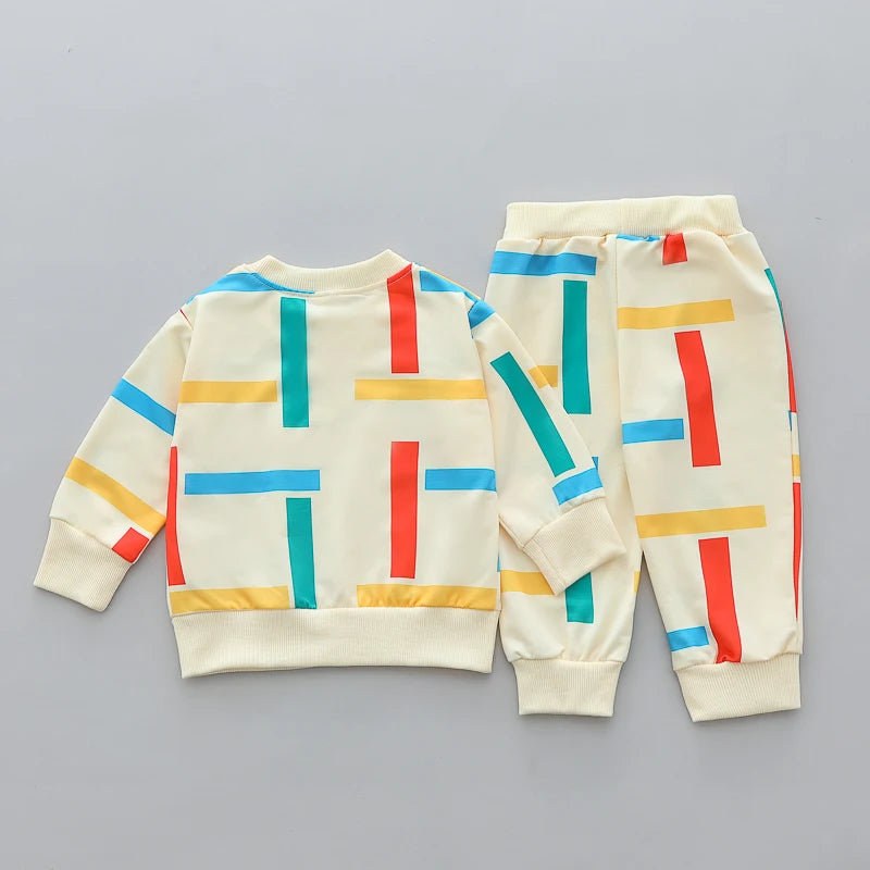 Baby Colorful Stripe Long Sleeve Pants Outfit, 2-Piece Set