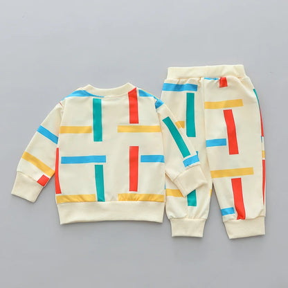 Baby Colorful Stripe Long Sleeve Pants Outfit, 2-Piece Set
