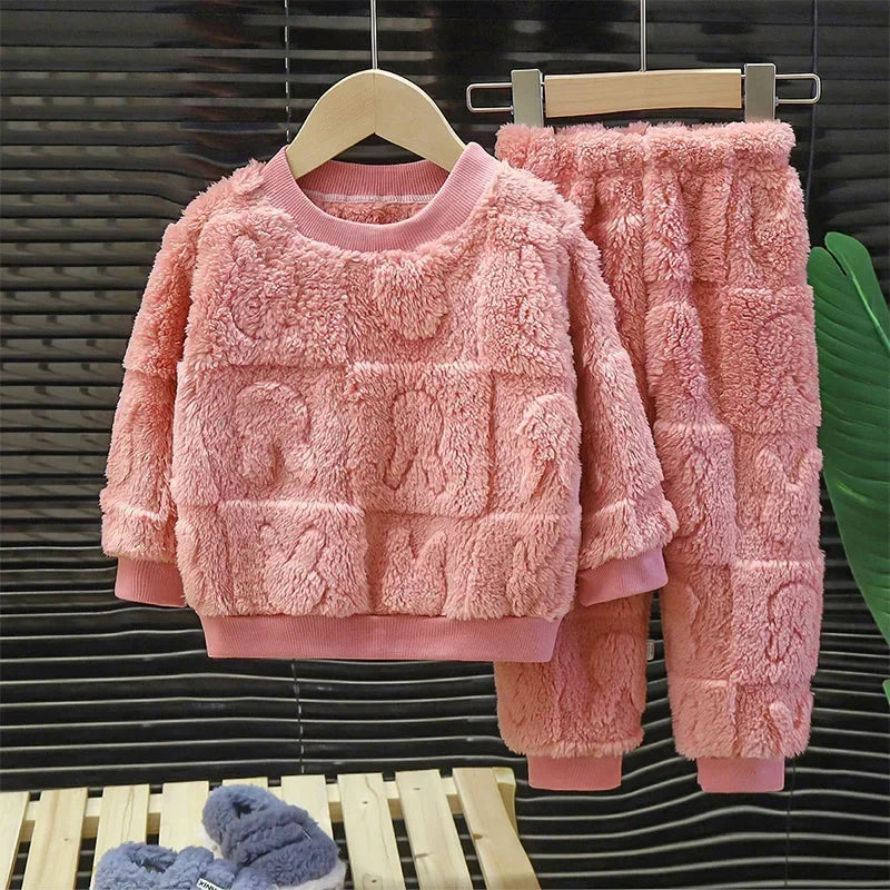 Cozy Plush Pajama Set for Kids 1-10 Years Warm Sleepwear