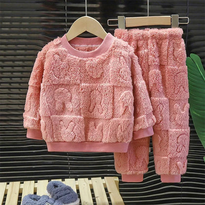 Cozy Plush Pajama Set for Kids 1-10 Years Warm Sleepwear